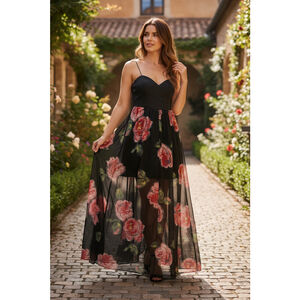 3/20 🥳 Eclipse Black Floral Sheer Maxi Dress S
